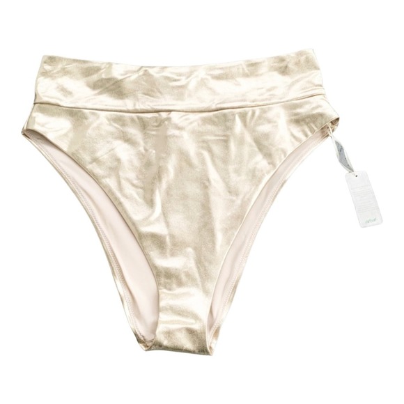 Aerie Swim Aerie High Waisted High Cut Cheeky Gold Metallic Shimmer Bikini Swim Bottom Nwot